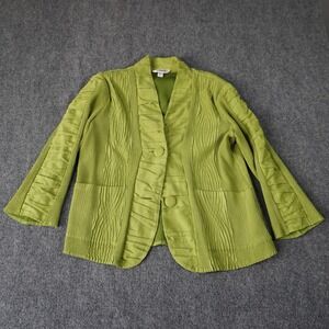 Flair Chartreuse Green Textured Crinkle Button‎ Front Jacket Women's